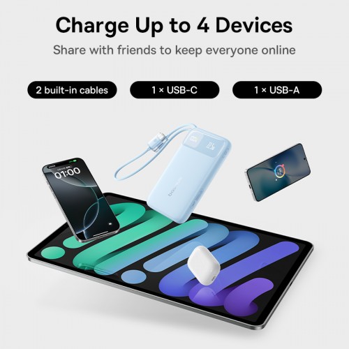 Зовнішній акумулятор Baseus EnerFill FC11 Digital Display Power Bank with Dual Built-in Cables 10000mAh 22.5W Cosmic Black