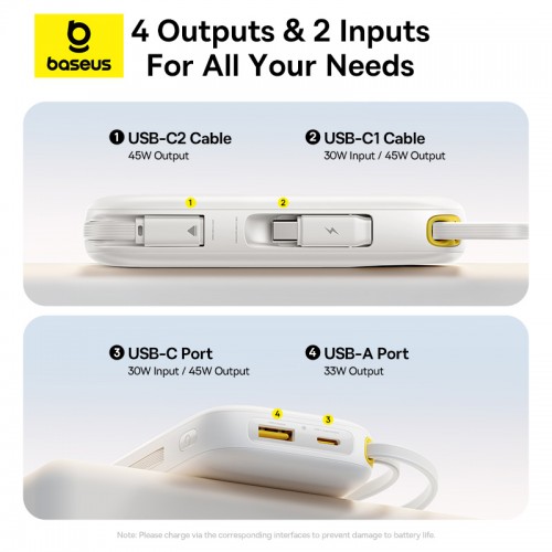 Зовнішній акумулятор Baseus EnerFill FC31 Qpow 3 Digital Display Power Bank with USB-C+iP Cables 20000mAh 45W Moon White