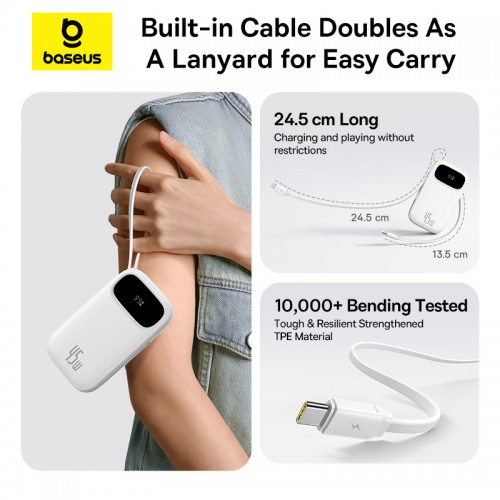 Зовнішній акумулятор Baseus EnerFill FC31 Qpow 3 Digital Display Power Bank with USB-C+iP Cables 20000mAh 45W Moon White