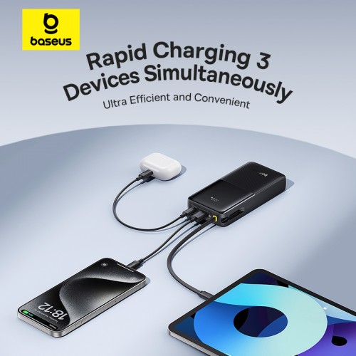 Зовнішній акумулятор Baseus Bipow 2 Digital Display Power Bank With Built-in USB-C Cable 20000mah 20W Cluster Black