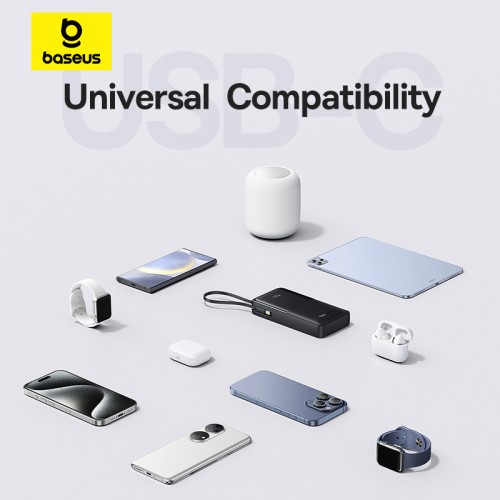 Зовнішній акумулятор Baseus Bipow 2 Digital Display Power Bank With Built-in USB-C Cable 20000mah 20W Cluster Black