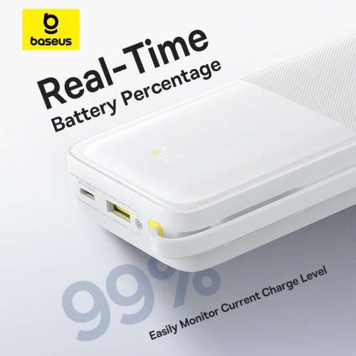 Зовнішній акумулятор Baseus Bipow 2 Digital Display Power Bank With Built-in USB-C Cable 20000mah 20W Moon White