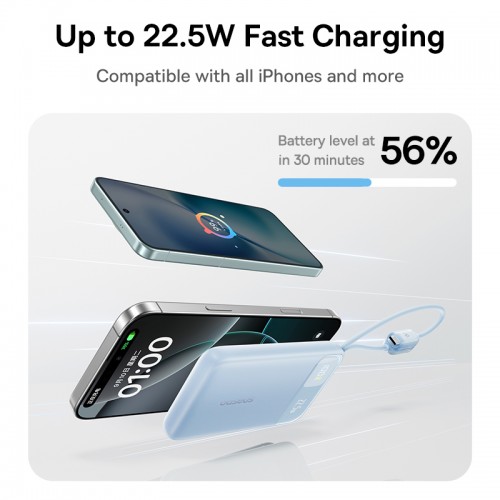 Зовнішній акумулятор Baseus EnerFill FC11 Digital Display Power Bank with Dual Built-in Cables 20000mAh 22.5W Cosmic Black