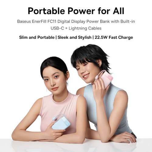 Зовнішній акумулятор Baseus EnerFill FC11 Digital Display Power Bank with Dual Built-in Cables 20000mAh 22.5W Cosmic Black