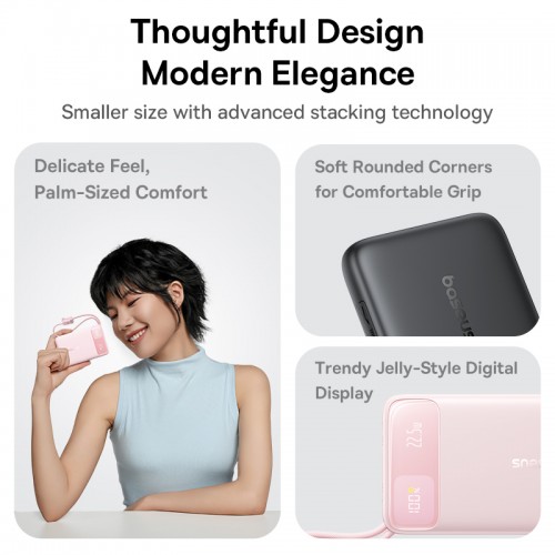 Зовнішній акумулятор Baseus EnerFill FC11 Digital Display Power Bank with Dual Built-in Cables 20000mAh 22.5W Cosmic Black