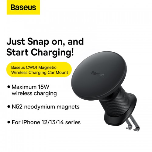 Автодержатель для телефона с БЗП Baseus CW01 Magnetic Wireless Charging Car Mount Air Vent Version 15W Cluster Black