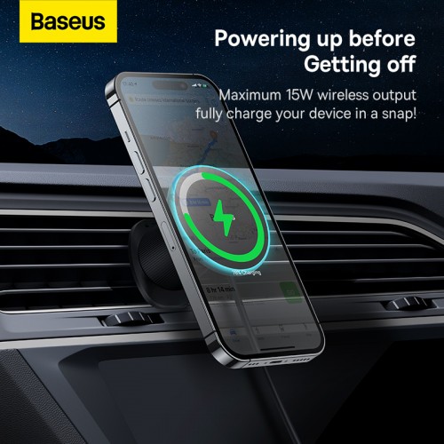 Автодержатель для телефона с БЗП Baseus CW01 Magnetic Wireless Charging Car Mount Air Vent Version 15W Cluster Black