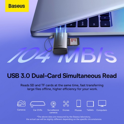 Кардридер Baseus Lite Series USB-A в SD/TF Card Reader, серый