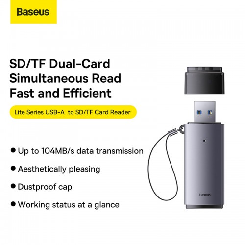 Кардридер Baseus Lite Series USB-A в SD/TF Card Reader, серый