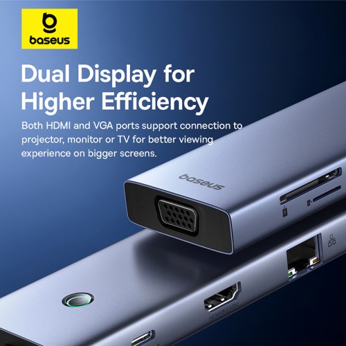 USB-хаб Baseus серии UltraJoy, док-станция HUB с 10 портами, серый космос (Type-C → HDMI 4K@60Hz*1 + VGA*1 + USB 3.0*3 + PD*1 + RJ45*1 + SD/TF*1 + 3.5 мм*1)