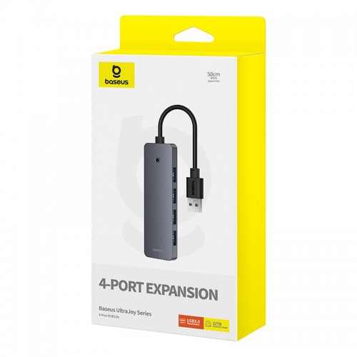 USB-хаб Baseus серии UltraJoy, 4-портовый HUB Lite, 50 см, «Космический серый»（USB-A на USB 3.0*4 + Type-C 5V）