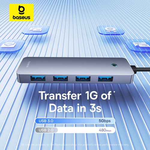 USB-хаб Baseus серии UltraJoy, 4-портовый HUB Lite, 50 см, «Космический серый»（USB-A на USB 3.0*4 + Type-C 5V）