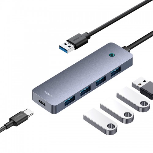 USB-хаб Baseus серии UltraJoy, 4-портовый HUB Lite, 50 см, «Космический серый»（USB-A на USB 3.0*4 + Type-C 5V）