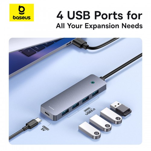 USB-хаб Baseus серии UltraJoy, 4-портовый HUB Lite, 50 см, «Космический серый»（USB-A на USB 3.0*4 + Type-C 5V）
