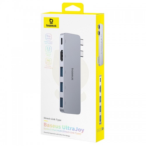 USB-хаб Baseus UltraJoy серии 5-портовый HUB Space Grey (USB-C*2 на USB-C 40 Гбит/с*1+HDMI 4K@30 Гц*1+USB 3.0*3)