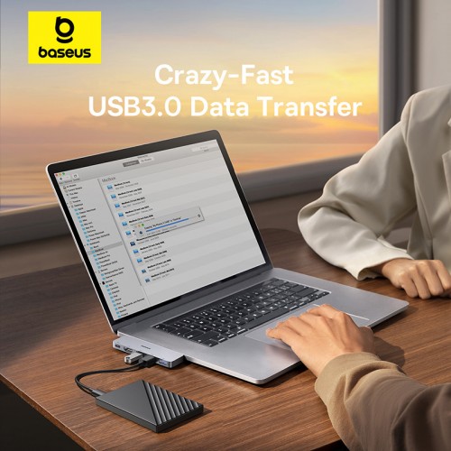 USB-хаб Baseus UltraJoy серии 5-портовый HUB Space Grey (USB-C*2 на USB-C 40 Гбит/с*1+HDMI 4K@30 Гц*1+USB 3.0*3)