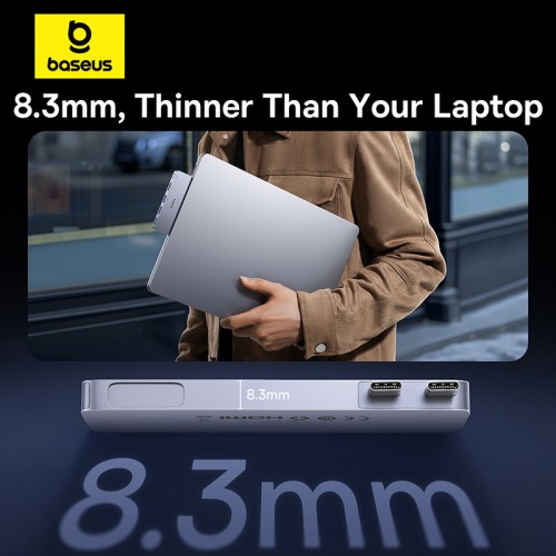 USB-хаб Baseus UltraJoy серии 5-портовый HUB Space Grey (USB-C*2 на USB-C 40 Гбит/с*1+HDMI 4K@30 Гц*1+USB 3.0*3)