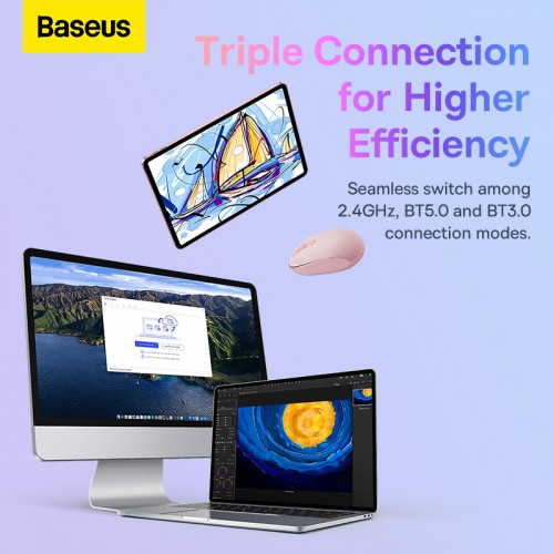 Манипулятор мышь беспроводная Baseus F01B Tri-Mode Wireless Mouse Baby Pink