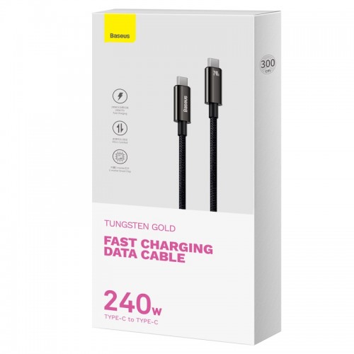 Кабель Baseus Tungsten Gold Fast Charging Data Cable Type-C — Type-C 240 Вт 3 м, чёрный