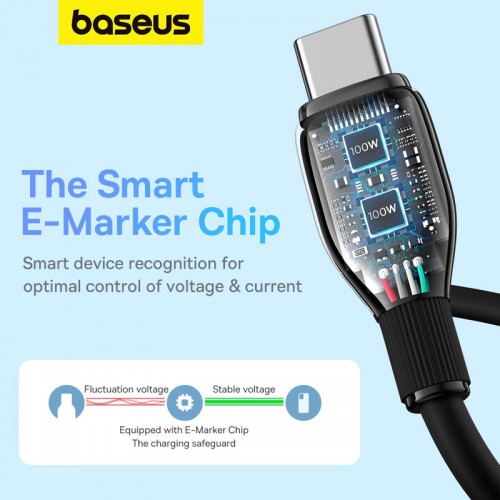 Кабель Baseus серии Pudding для быстрой зарядки Type-C — Type-C 100W 1,2 м, Cluster Black