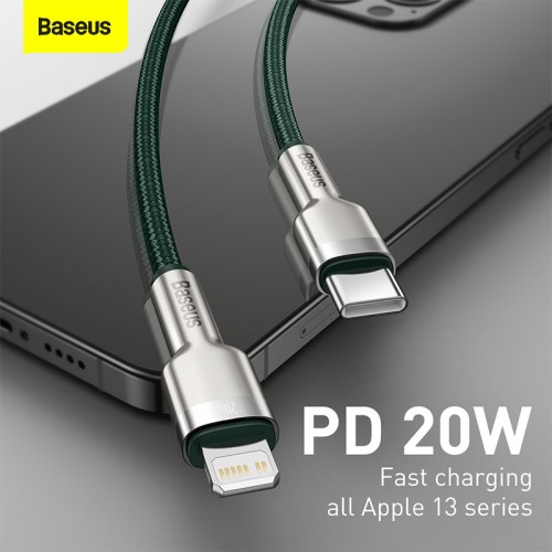 Кабель Baseus Cafule Series Metal Data Cable Type-C на iP PD 20W 1 м, зелёный