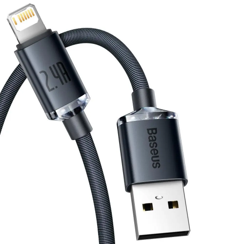 Кабель Baseus Crystal Shine Series для быстрой зарядки и передачи данных USB–iP 2,4 A 1,2 м, чёрный