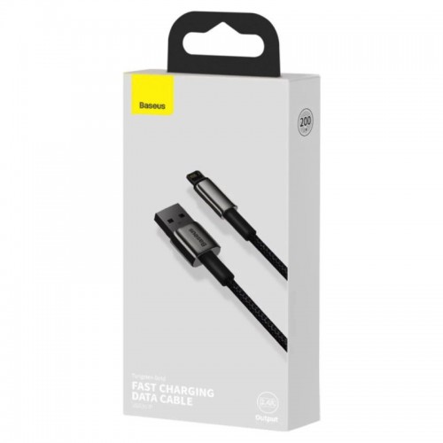 Кабель Baseus Tungsten Gold Fast Charging Data Cable USB to iP 2.4A 2m Black