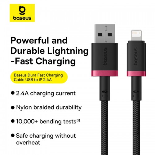 Кабель Baseus Dura Series Fast Charging Cable USB to iP 2.4A 1m Red+Black