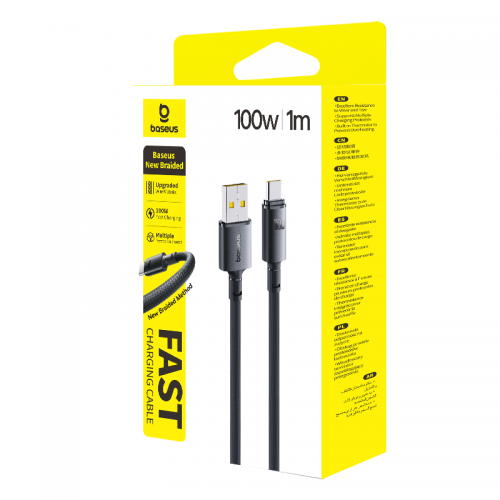 Кабель Baseus New Braided для быстрой зарядки USB-A — USB-C 100W/7.5W 1 м, Cosmic Black
