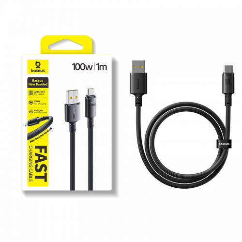 Кабель Baseus New Braided для быстрой зарядки USB-A — USB-C 100W/7.5W 1 м, Cosmic Black