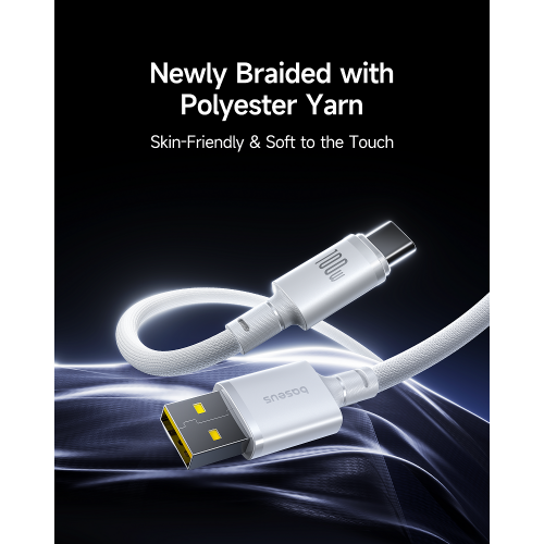 Кабель Baseus New Braided для быстрой зарядки USB-A — USB-C 100W/7.5W 1 м, Cosmic Black