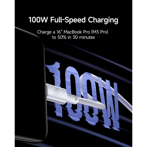 Кабель Baseus New Braided для быстрой зарядки USB-A — USB-C 100W/7.5W 1 м, Cosmic Black