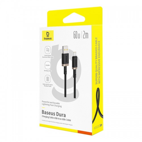 Кабель Baseus Dura Series для быстрой зарядки USB — Type-C 60W 2 м Золотой+Чёрный