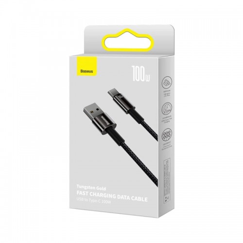Кабель Baseus Tungsten Gold для быстрой зарядки и передачи данных USB — Type‑C 100 Вт 1 м, чёрный