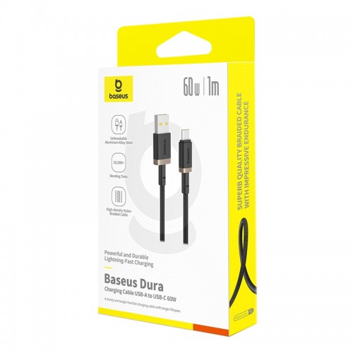 Кабель Baseus Dura Series для быстрой зарядки USB — Type-C 60W 1 м Gold+Black