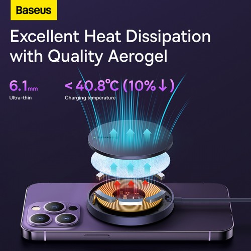 Бездротовий зарядний пристрій Baseus Simple Mini3 Magnetic Wireless Charger 15W Dusty Purple