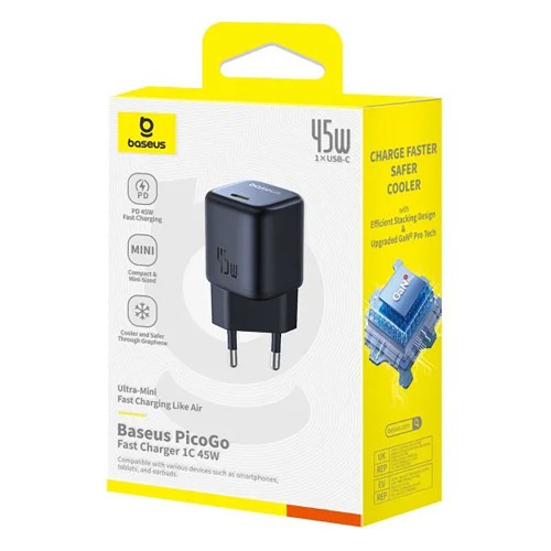 Сетевое зарядное устройство Baseus PicoGo GaN Fast Charger 1C 45W EU Cosmic Black