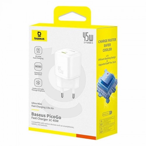 Сетевое зарядное устройство Baseus PicoGo GaN Fast Charger 1C 45W EU Moon White