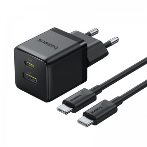 Сетевое зарядное устройство с кабелем Baseus Palm Fast Charger C+U 30W EU Cluster Black (с кабелем Baseus Mini White USB-C — USB-C 60W (20V/3A) 1 м)