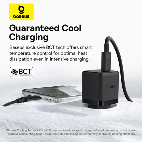 Мережевий зарядний пристрій з кабелем Baseus Palm Fast Charger 1C 30W EU Cluster Black(With: Baseus Mini White Cable C to C 60W(20V/3A) 1m