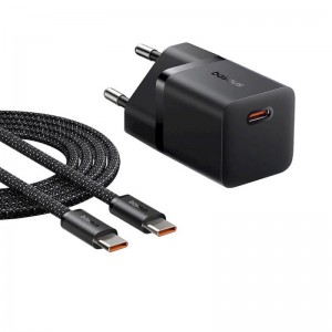 Сетевое зарядное устройство с кабелем Baseus GaN5 Fast Charger (mini) 1C 25W EU Cluster Black (в комплекте: кабель для быстрой зарядки и передачи данных Type-C)