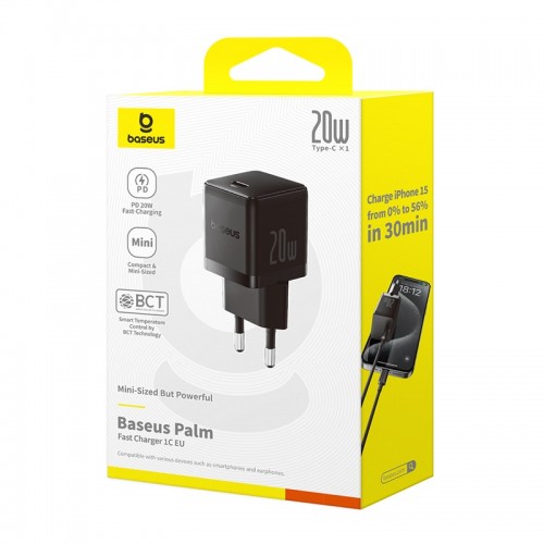 Сетевое зарядное устройство Baseus Palm Fast Charger 1C 20W EU Cluster Black