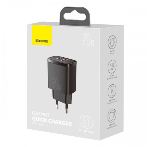 Сетевое зарядное устройство Baseus Compact Quick Charger U+C 20W EU Black