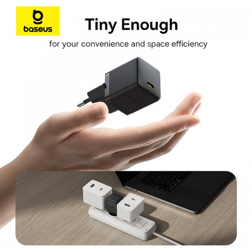 Сетевое зарядное устройство с кабелем Baseus Palm Fast Charger 1C 20W EU Cosmic Black, комплект USB-C to iP 20W 1 м