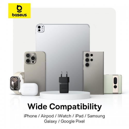 Сетевое зарядное устройство с кабелем Baseus Palm Fast Charger 1C 20W EU Cosmic Black, комплект USB-C to iP 20W 1 м