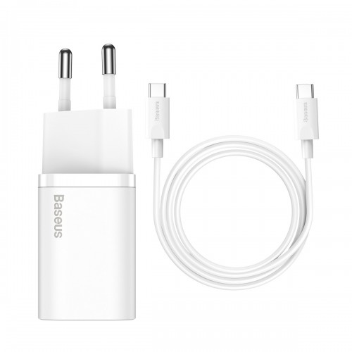 Сетевое зарядное устройство с кабелем Baseus Super Si Quick Charger 1C 25W EU Sets White（Mini White Cable Type-C to Type-C 3A 1m White）