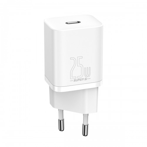 Сетевое зарядное устройство с кабелем Baseus Super Si Quick Charger 1C 25W EU Sets White（Mini White Cable Type-C to Type-C 3A 1m White）