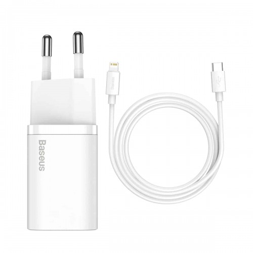 Сетевое зарядное устройство с кабелем Baseus Super Si 1C 20W With Simple Wisdom Data Cable Type-C/iP 1m White