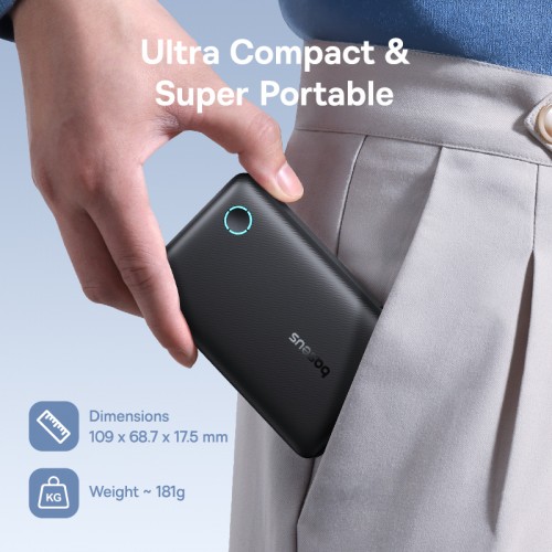 Зовнішній акумулятор Baseus EnerFill FP11 Power Bank 10000mAh 15W Cosmic Black (Includes Simple Type-C to Type-C Cable 20V/3A 30cm Black)