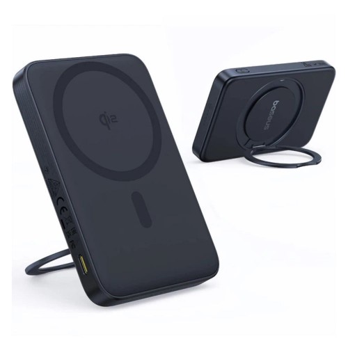Зовнішній акумулятор Baseus PicoGo Qi2 Magnetic Power Bank with Rotatable Stand 5000mAh 20W Cosmic Black (with Cable Type-C)